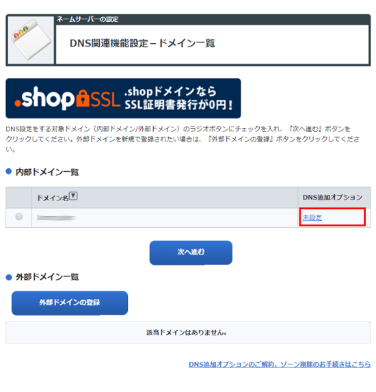 DNS追加オプション申し込み